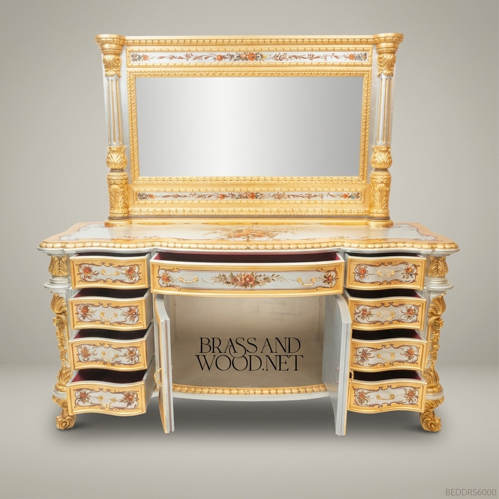 Napoleon III Rococo Revival Hand-Painted Gold Bedroom Set with Antique Mirror Panels