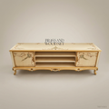 Napoleon III Rococo Revival Hand-Painted TV Cabinet - Ivory Lacquer with Gold Cabriole Legs