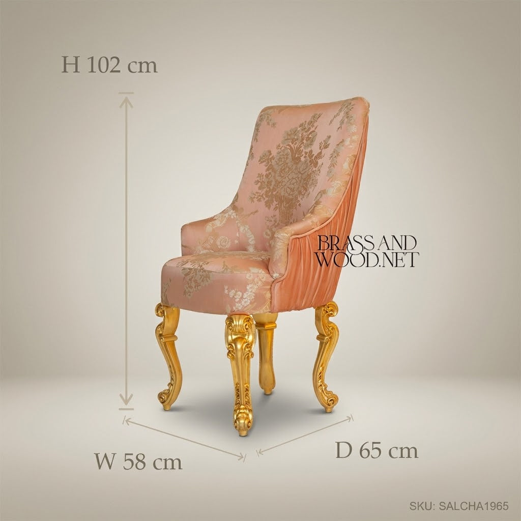 Napoleon III Rococo Revival High-Back Armchair - Gilt Cabriole Legs & Pleated Floral Jacquard