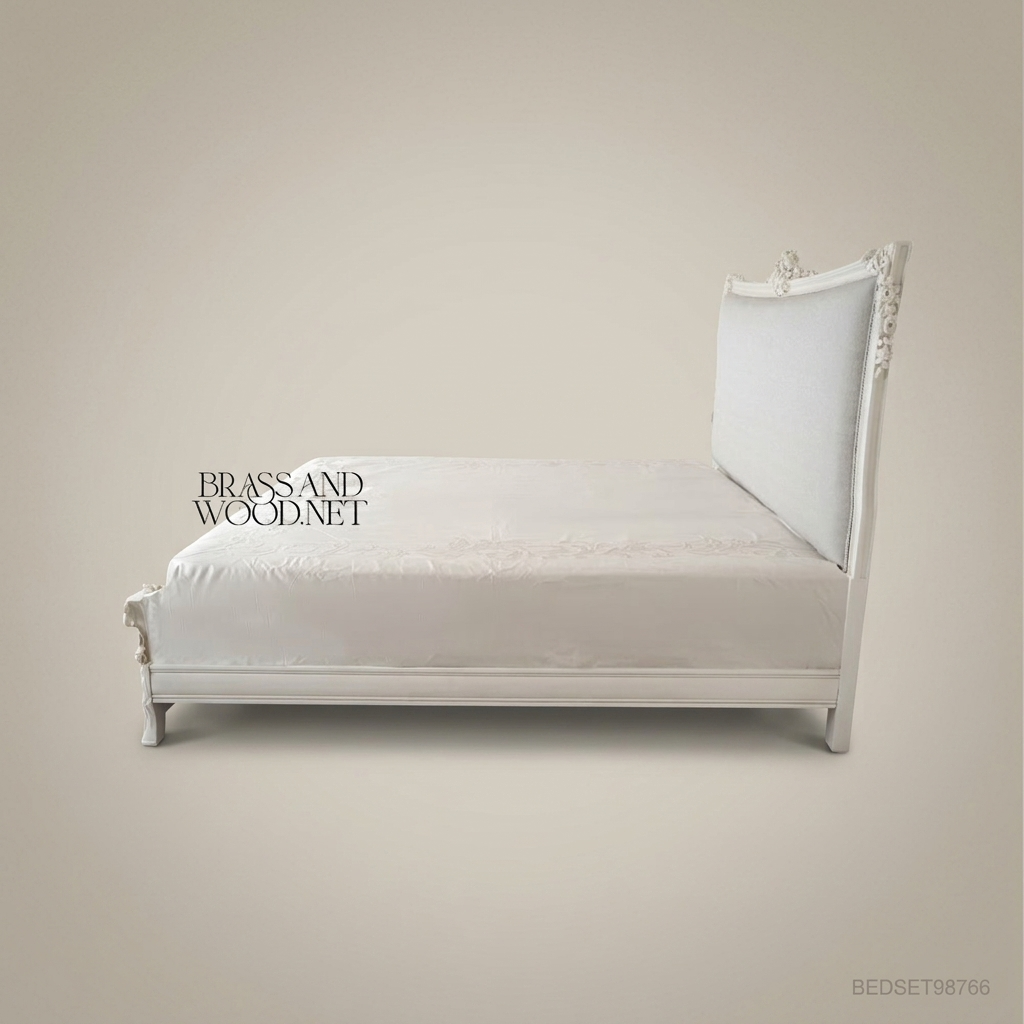 Napoleon III Rococo Revival Carved Ivory Bedroom Set - Cartouche Medallion Footboard & Cabriole Legs