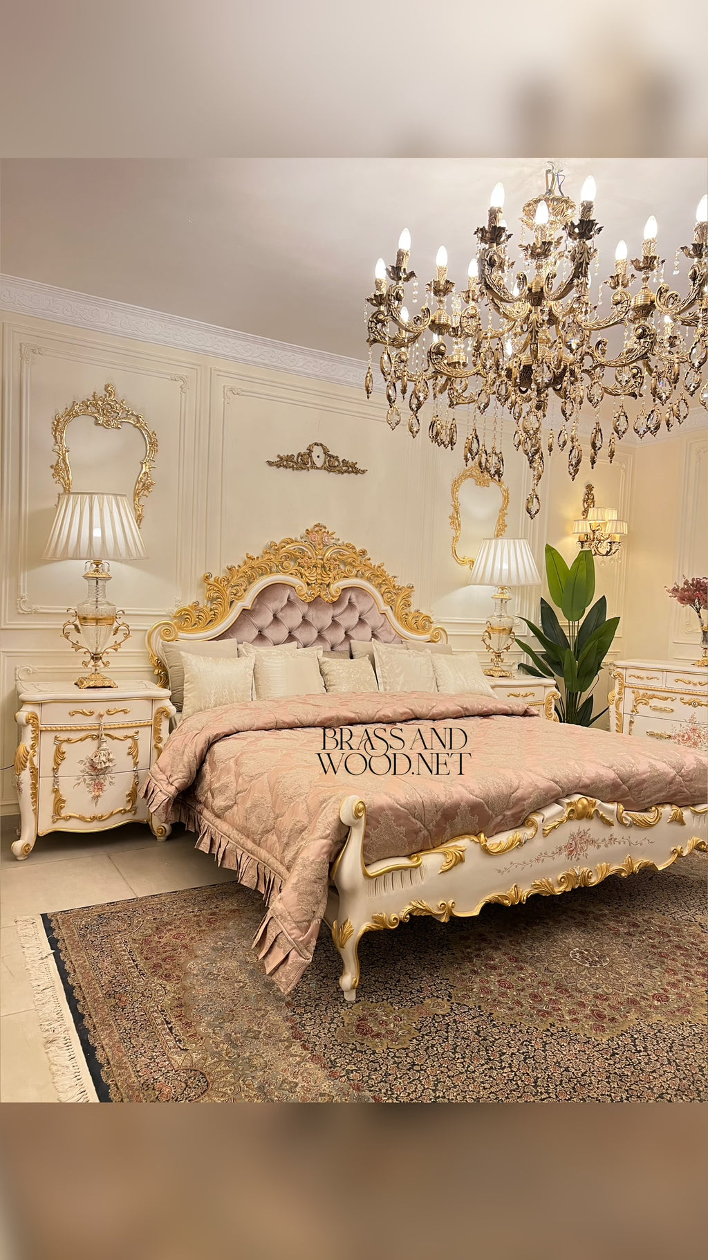 Napoleon III Rococo Revival Ivory & Gold Complete Bedroom Set with Hand-Painted Floral Panels