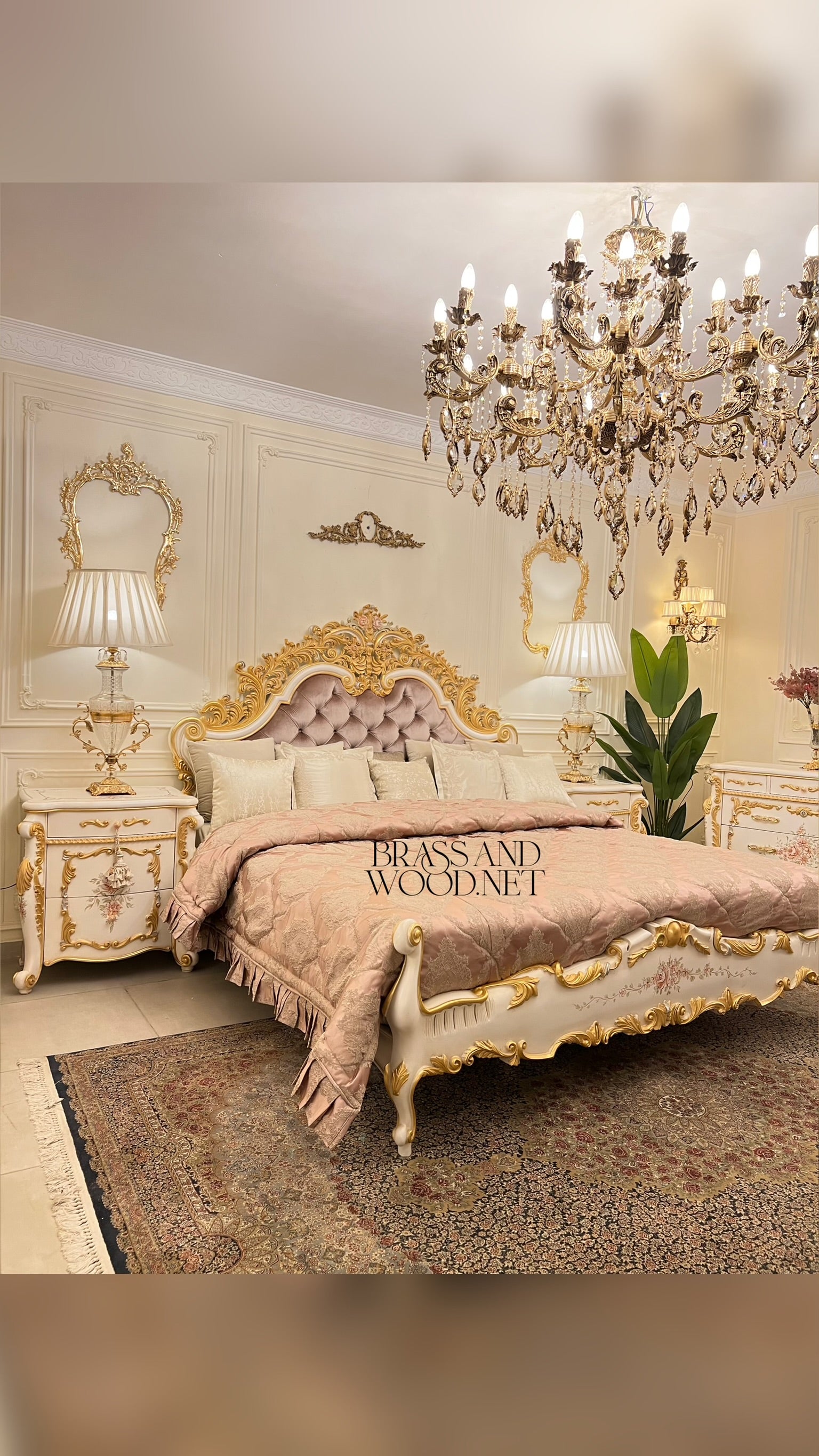 Napoleon III Rococo Revival Ivory & Gold Complete Bedroom Set with Hand-Painted Floral Panels