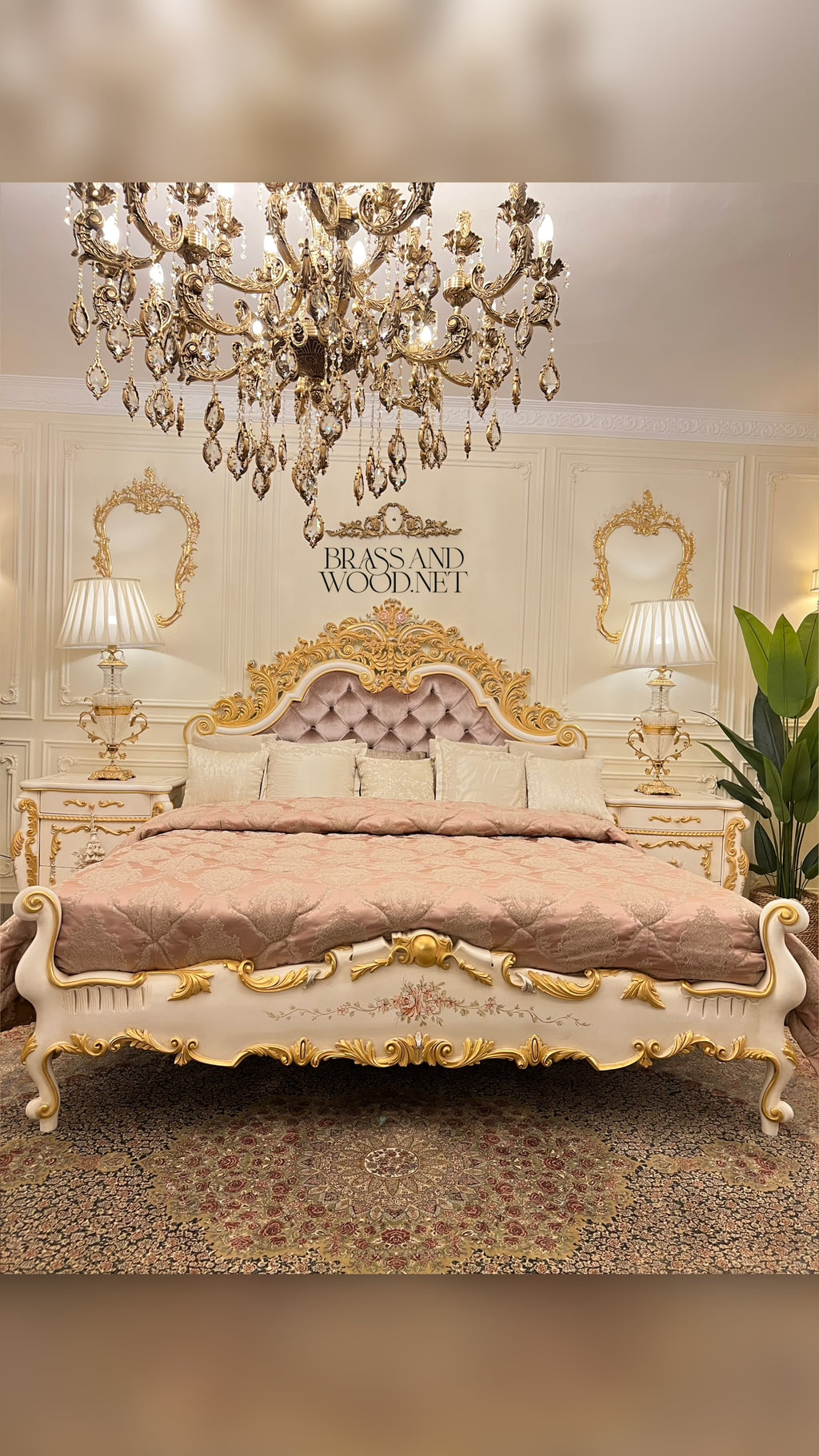 Napoleon III Rococo Revival Ivory & Gold Complete Bedroom Set with Hand-Painted Floral Panels