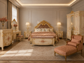 Napoleon III Rococo Revival Ivory & Gold Complete Bedroom Set with Hand-Painted Floral Panels