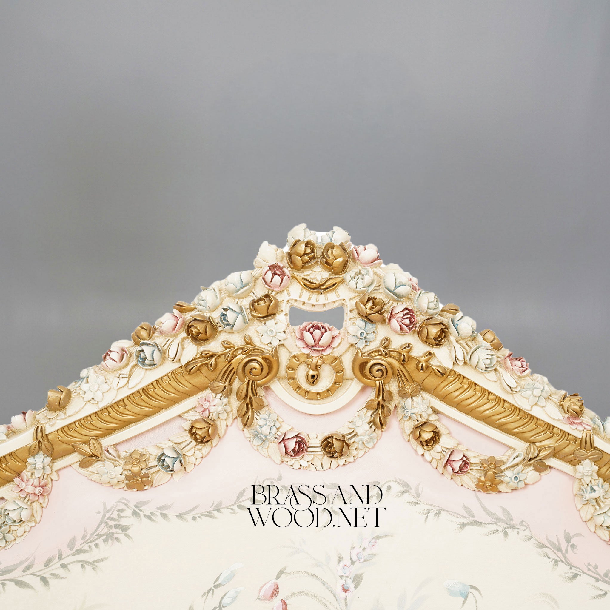Napoleon III Rococo Revival Ivory Lacquered Bed with Hand-Carved Floral Crown Headboard