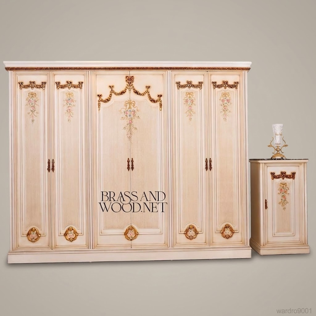 Napoleon III Rococo Revival Ivory Lacquered Wardrobe Set with Gilt Floral Mounts