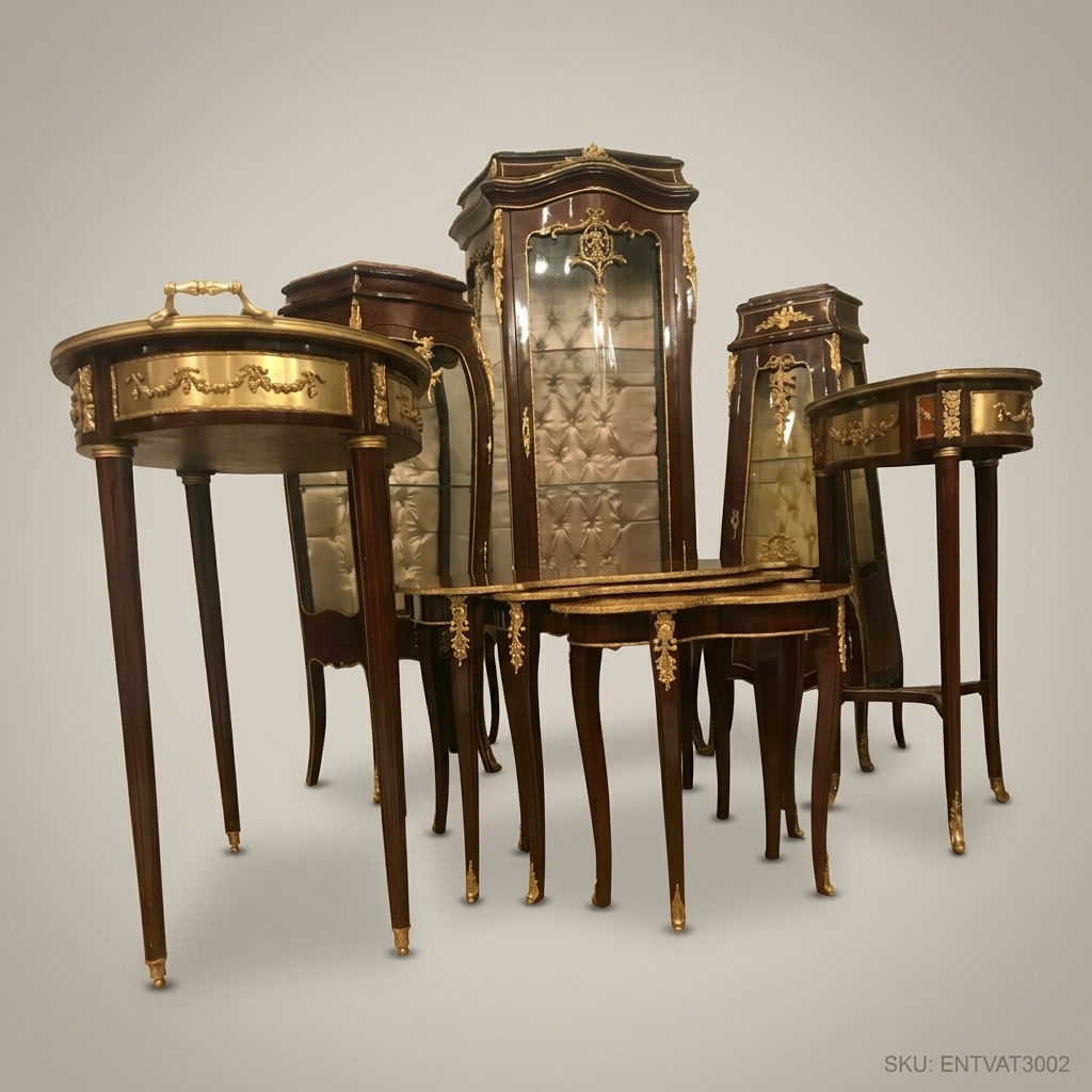 Napoleon III Rococo Revival Mahogany Vitrine - Single Door Tall Display Cabinet with Gilt Ormolu Mounts