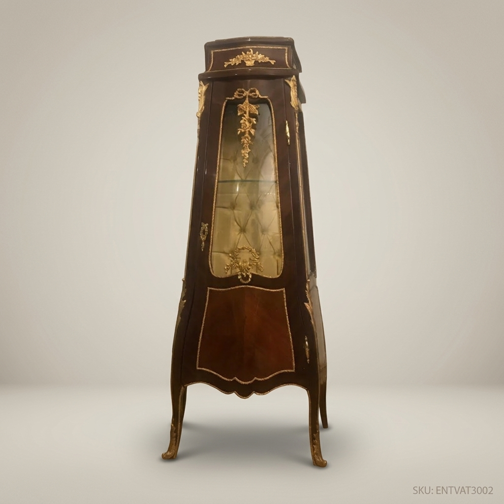 Napoleon III Rococo Revival Mahogany Vitrine - Single Door Tall Display Cabinet with Gilt Ormolu Mounts