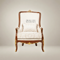 Napoleon III Rococo Revival Marquetry Bergère Armchair Tall Back Gilt Brass Mounts Cream Damask Main View | Brass & Wood
