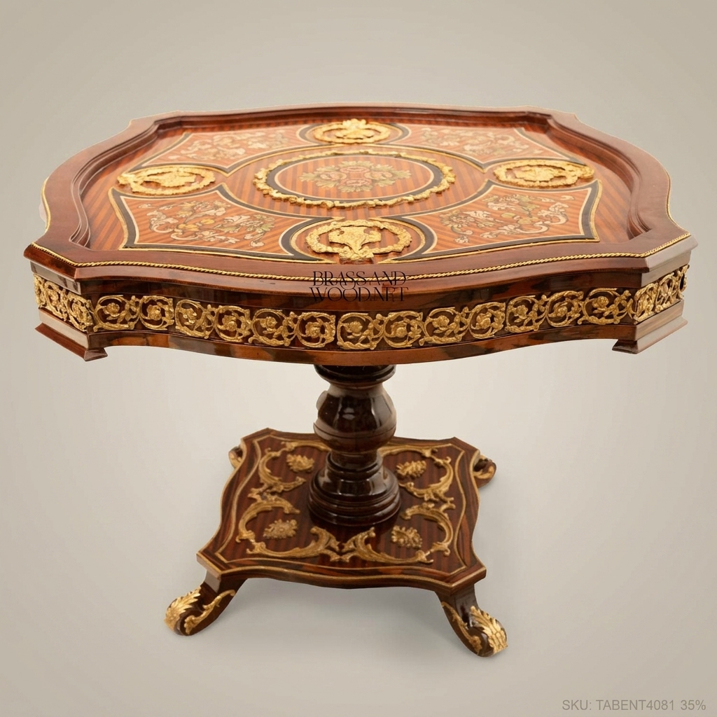 Napoleon III Rococo Revival Marquetry Centre Table with Gilt Ormolu Frieze
