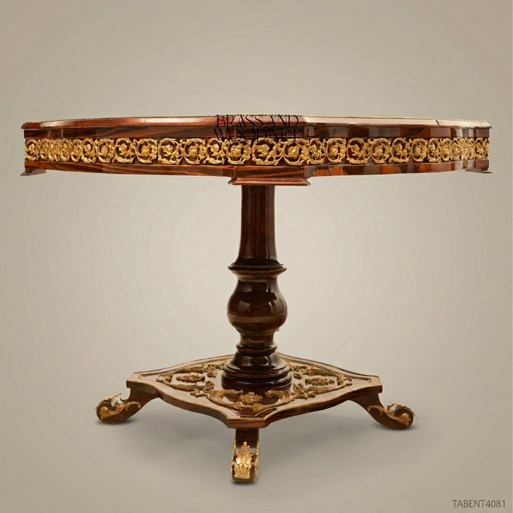 Napoleon III Rococo Revival Marquetry Centre Table with Gilt Ormolu Frieze