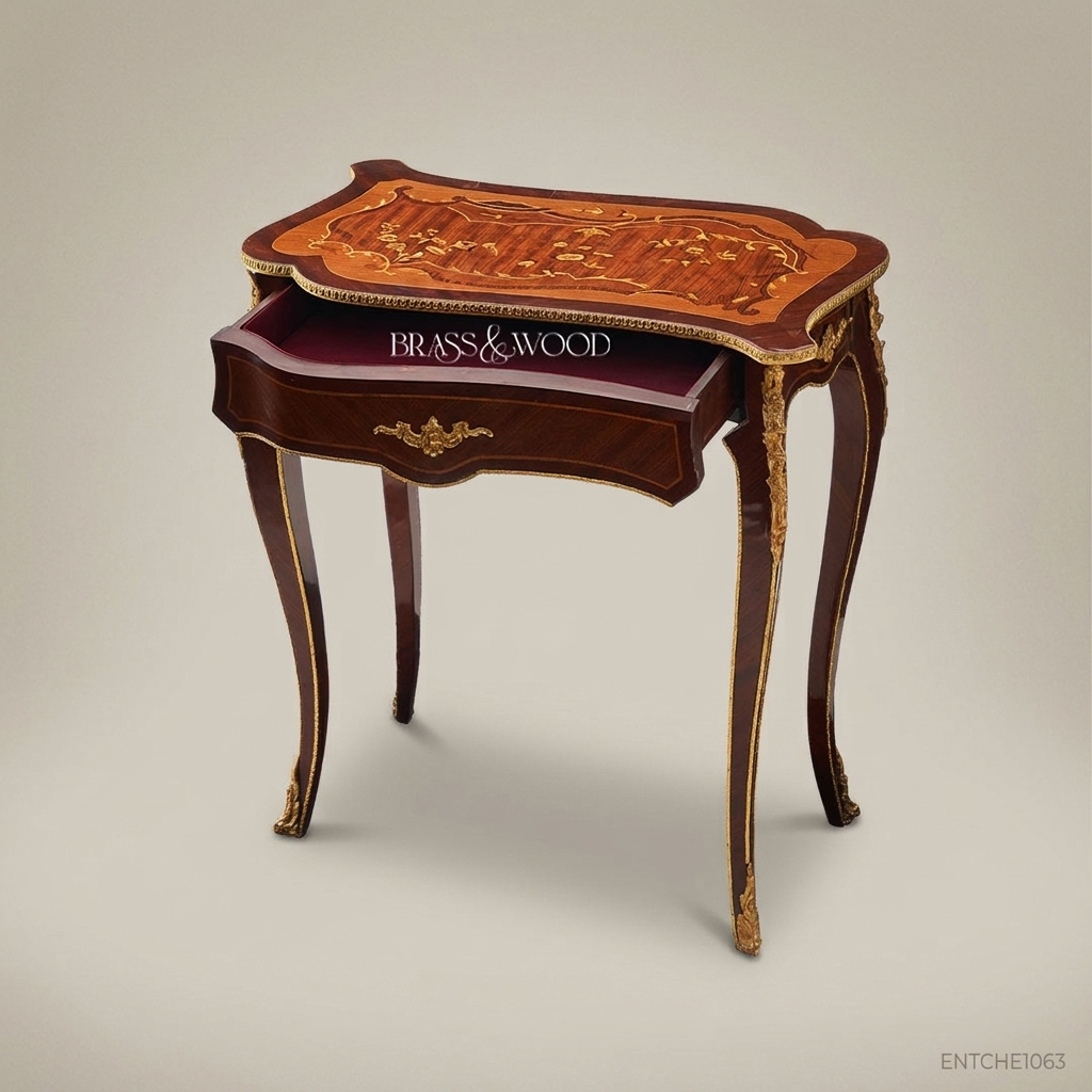 Louis XV Marquetry Side Table with Brass Ormolu Mounts