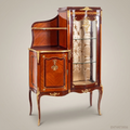 Napoleon III Rococo Revival Marquetry Vitrine Cabinet with Open Shelf & Gilt Bronze Mounts