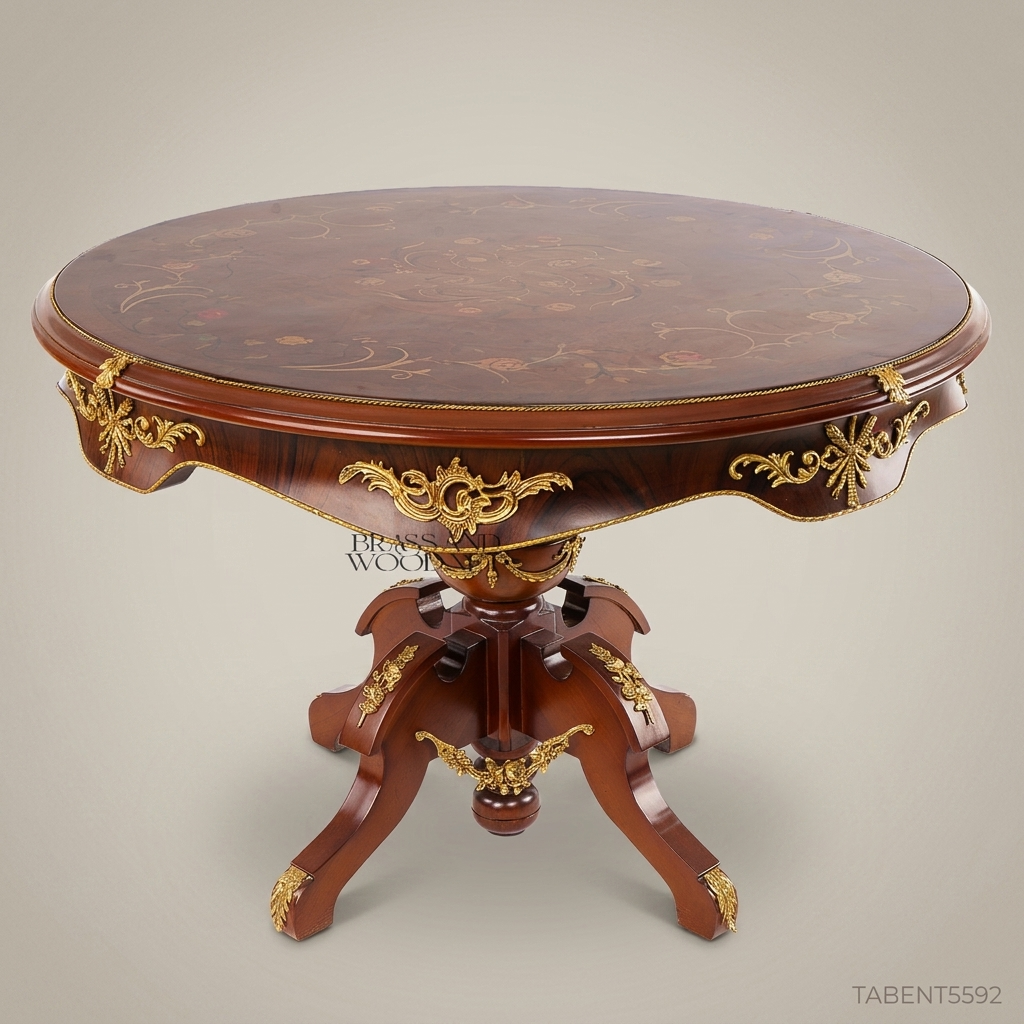 Napoleon III Rococo Revival Round Centre Table with Floral Marquetry Top & Gilt Bronze Mounts