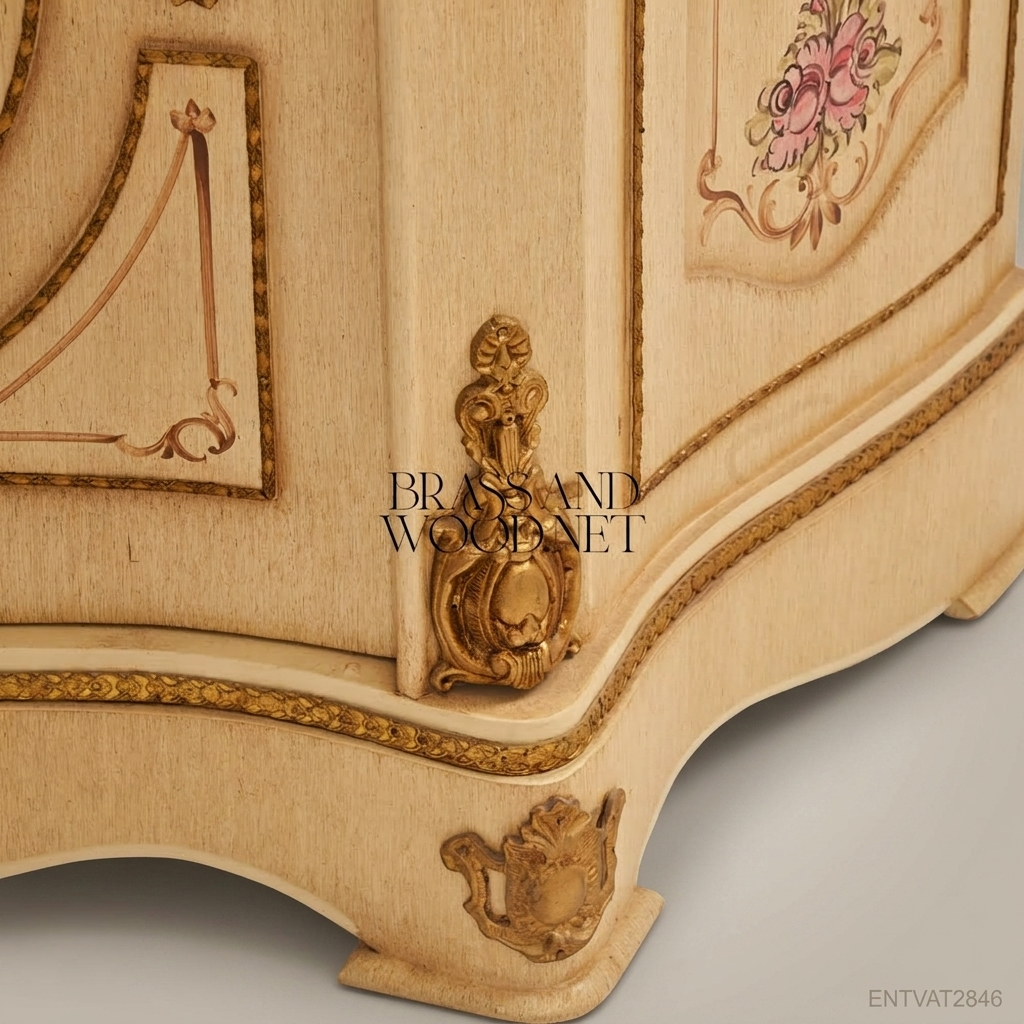 Napoleon III Rococo Revival Single-Door Vitrine — Ivory Lacquer with Hand-Painted Floral Panels