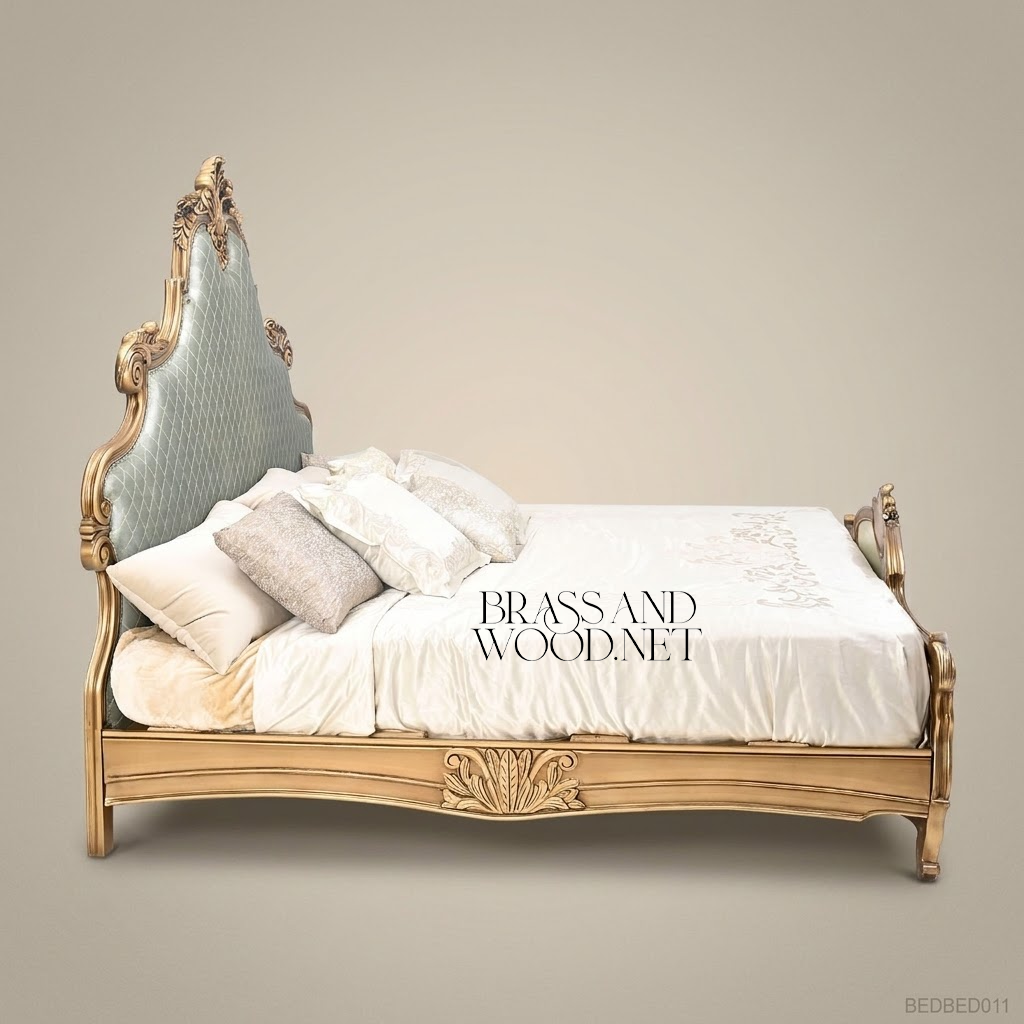 Napoleon III Rococo Revival Super King Bed — Diamond-Tufted Velvet Headboard with Gilded Shell Crest