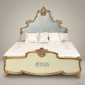 Napoleon III Rococo Revival Super King Bed — Diamond-Tufted Velvet Headboard with Gilded Shell Crest