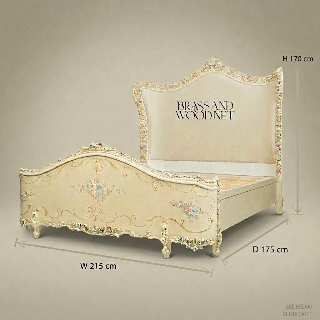 Napoleon III Rococo Revival Super King Bed — Hand-Painted Floral Garlands & Ivory Lacquer
