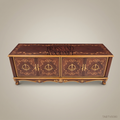 Napoleon III Rococo Revival TV Cabinet – Gilt Marquetry Inlay & Fleur-de-Lys Brass Handles