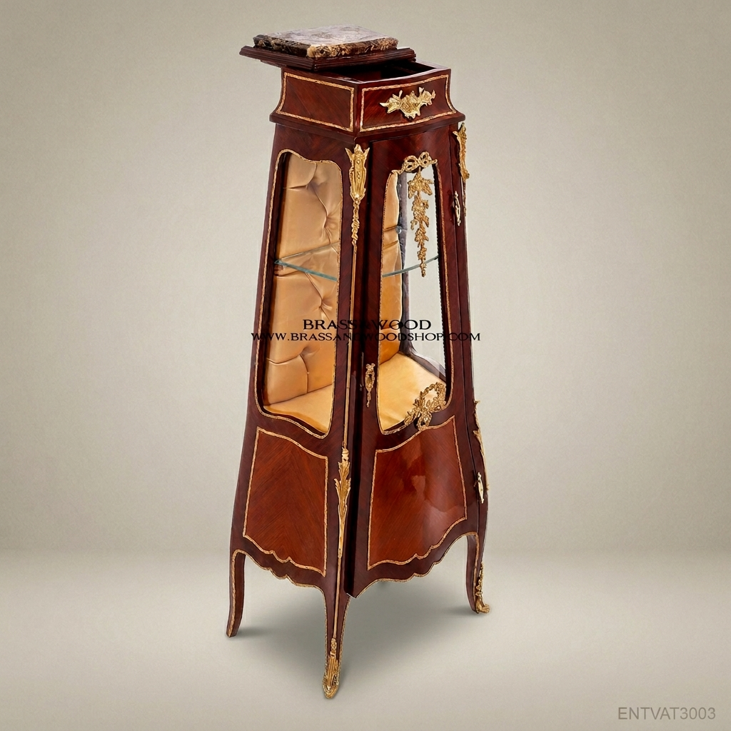 Napoleon III Rococo Revival Vitrine Cabinet with Gilt Bronze Mounts & Tufted Interior