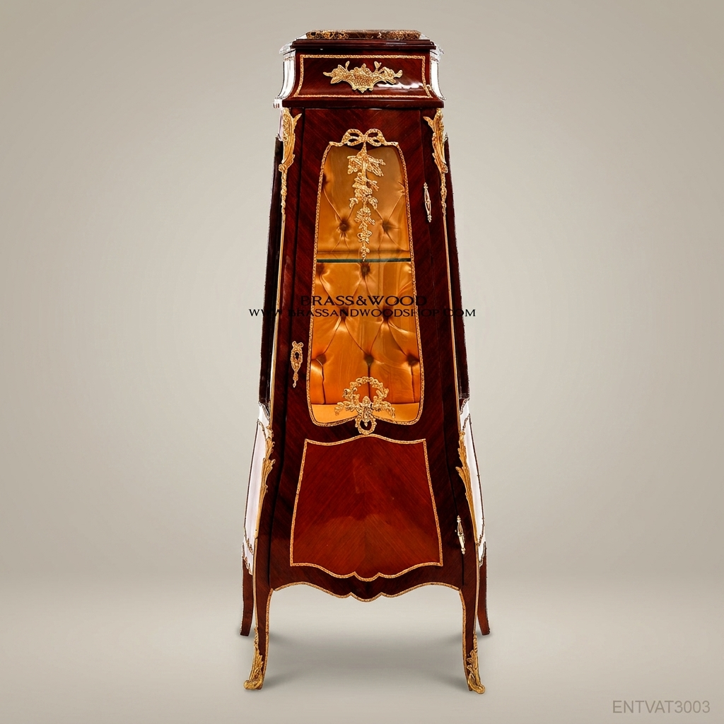 Napoleon III Rococo Revival Vitrine Cabinet with Gilt Bronze Mounts & Tufted Interior