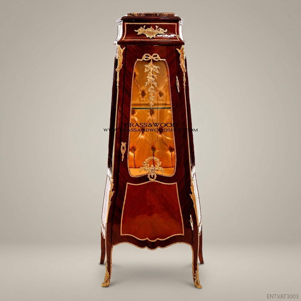 Napoleon III Rococo Revival Vitrine Cabinet with Gilt Bronze Mounts & Tufted Interior