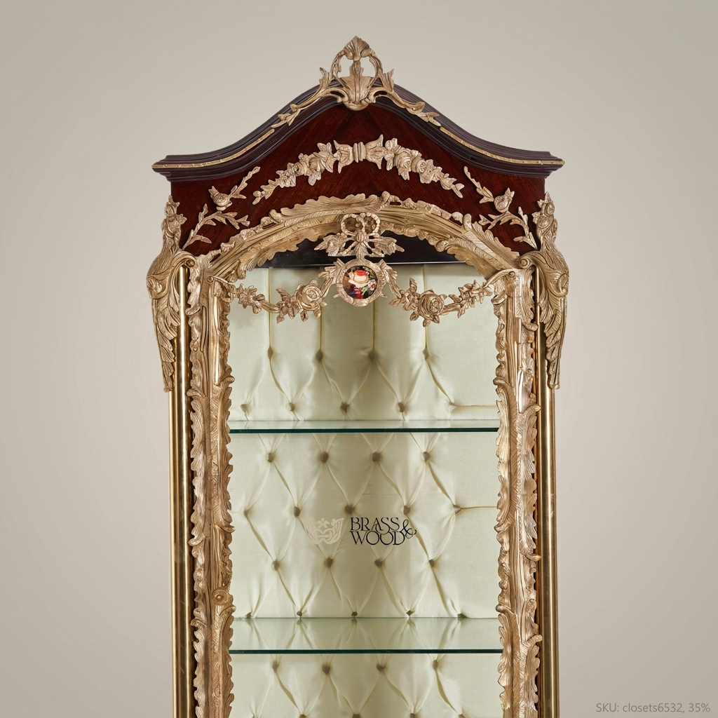 Napoleon III Rococo Revival Vitrine with Capitonné Back & Figural Gilt Legs