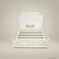 Napoleon III Rococo Revival White Lacquered Bedroom Set - Carved Acanthus & Hand-Painted Blossom Nightstands