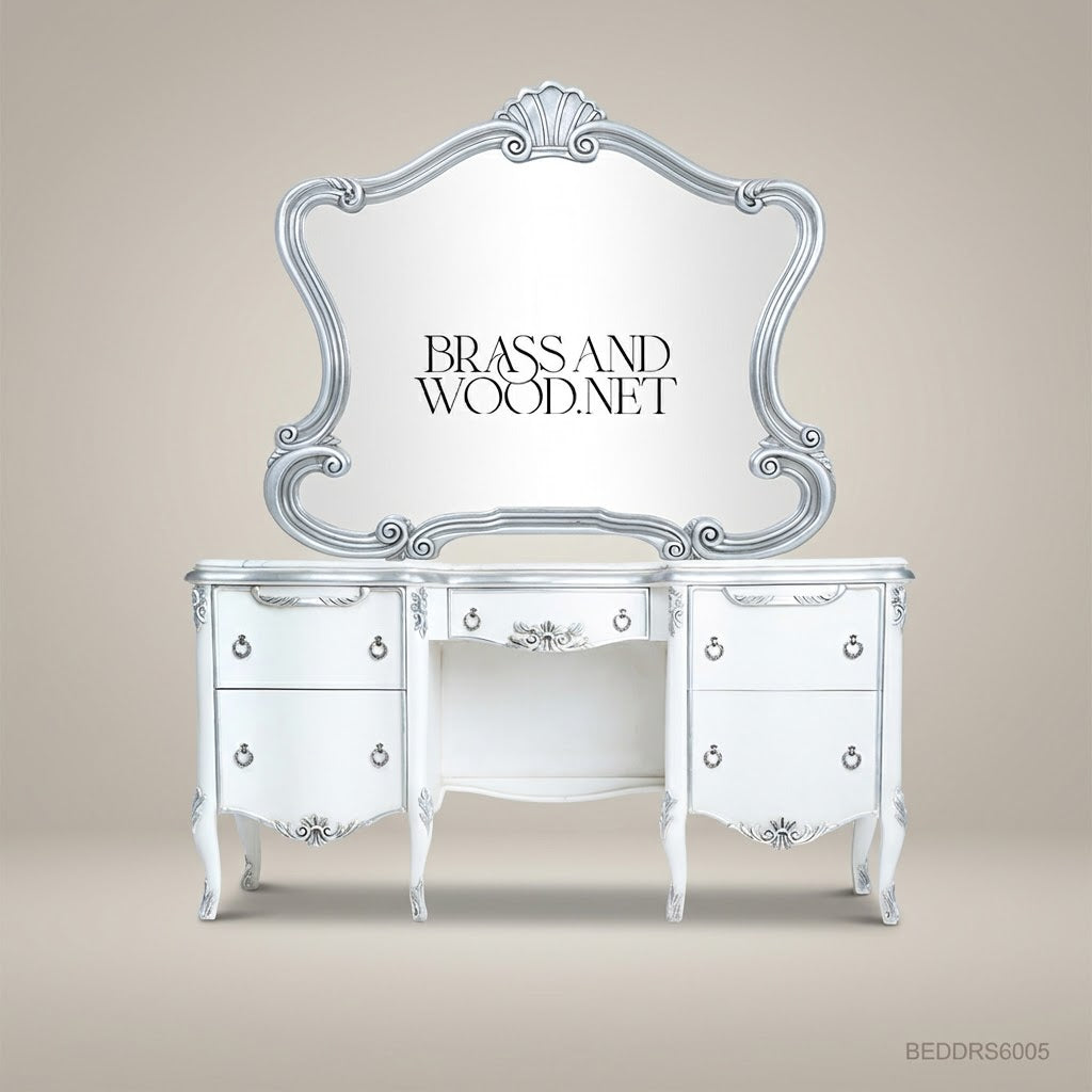 Napoleon III Rococo Revival Silver-Leaf Bedroom Set — Carved Shell Crests & Marble Tops