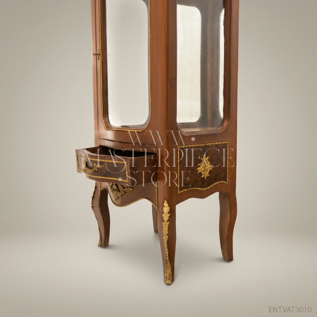 Napoleon III Rococo Revival Single-Door Vitrine with Gilt Bronze Mounts & Marble Top