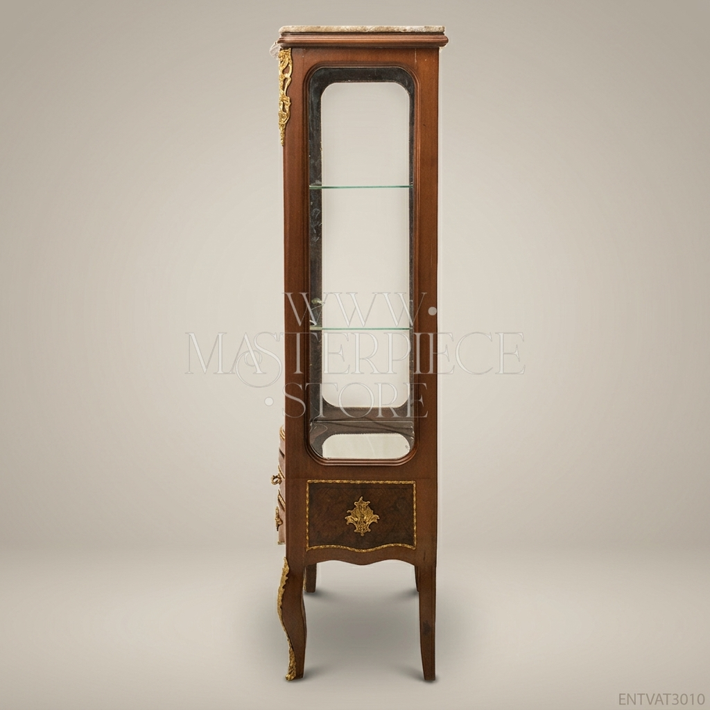 Napoleon III Rococo Revival Single-Door Vitrine with Gilt Bronze Mounts & Marble Top