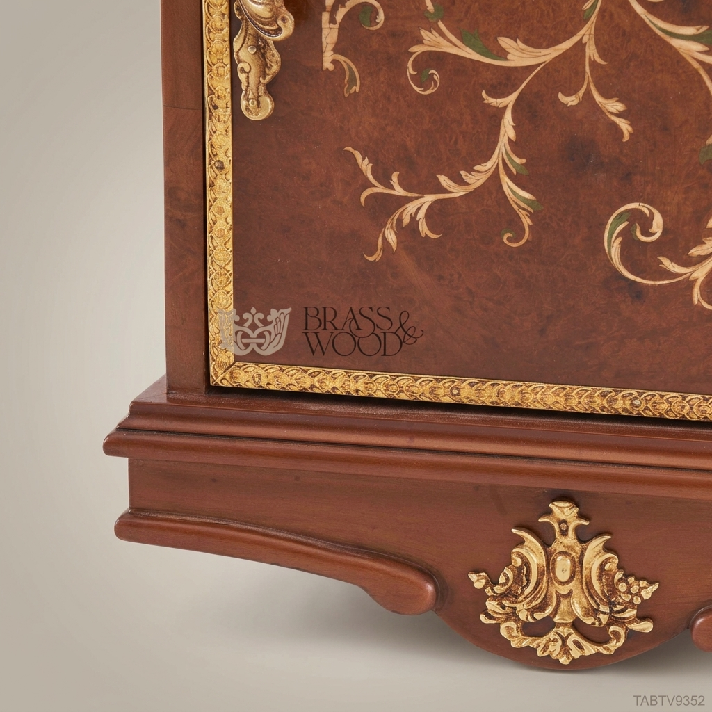 Napoleon III Rococo Revival TV Cabinet – Marble Top with Gold Acanthus Marquetry