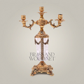 Neoclassical 3-Arm Brass & Crystal Candelabra with Fluted Column and Floral Swag Mounts — Gold