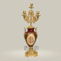 Neoclassical 5-Arm Candelabra with Crimson Porcelain Urn Base and Floral Medallion — Gold