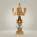 Neoclassical 7-Arm Brass & Marble Candelabra with Foliate Ormolu Base — Gold