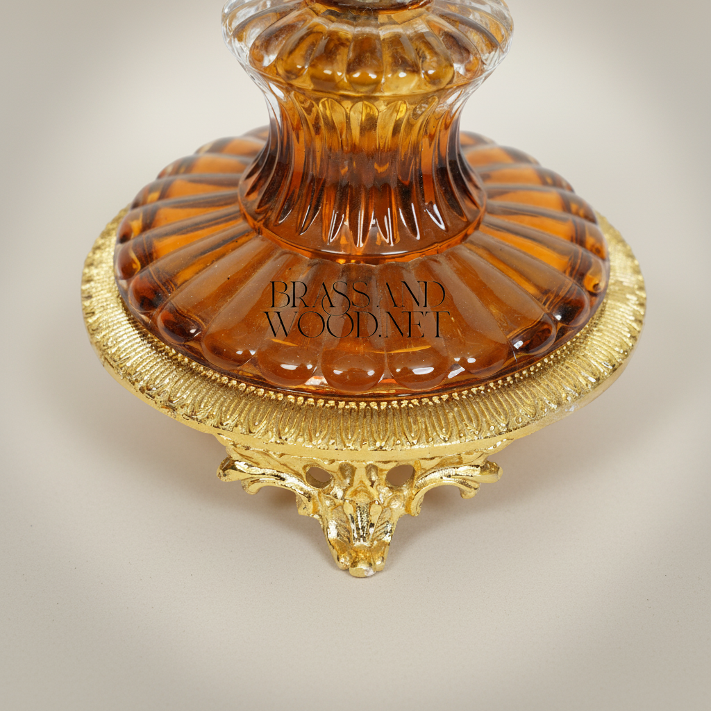 Neoclassical Amber Crystal Incense Burner with Acanthus Brass Mounts on Ornate Pedestal
