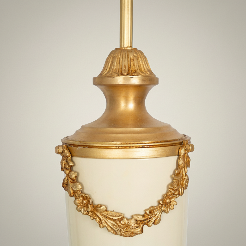 Neoclassical Brass & Alabaster Table Lamp - Floral Garland Urn Base — Gold