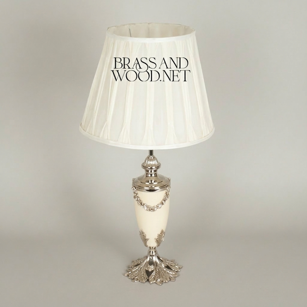 Neoclassical Brass & Alabaster Table Lamp - Floral Garland Urn Base — Silver