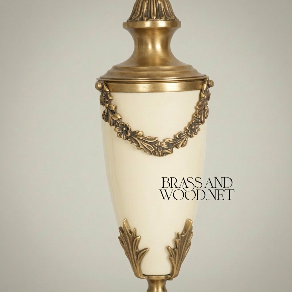 Neoclassical Brass & Alabaster Table Lamp - Floral Garland Urn Base