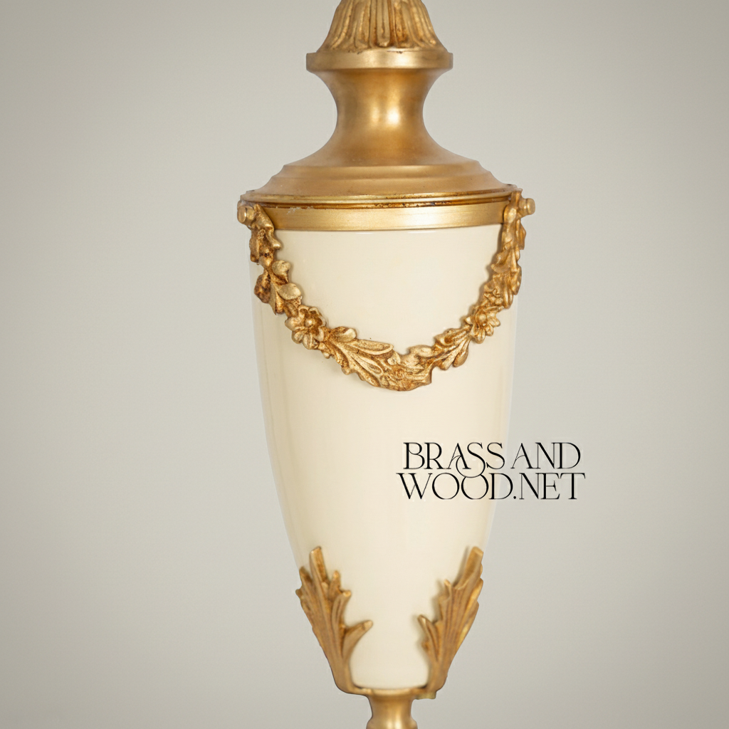 Neoclassical Brass & Alabaster Table Lamp - Floral Garland Urn Base — Gold