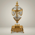 Neoclassical Brass & Crystal Covered Urn Vase with Swag Drapery Mounts — Gold