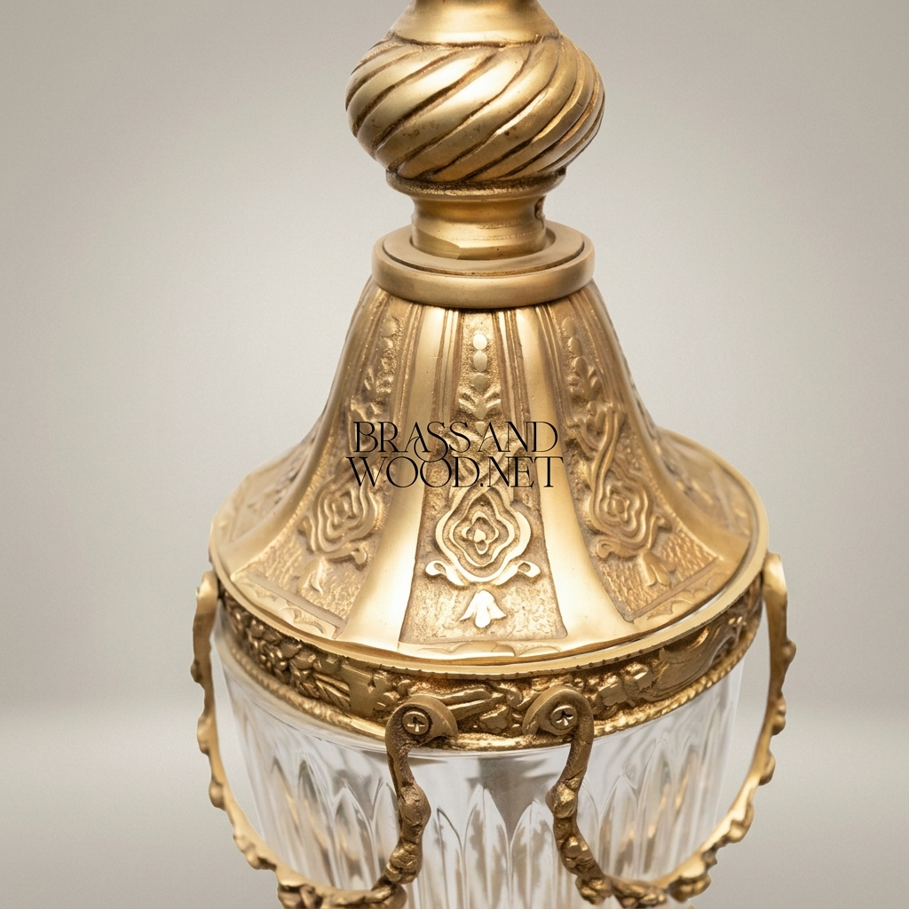 Neoclassical Brass & Crystal Pendant Lantern - Urn-Form with Swag Mounts — Antique Gold