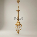 Neoclassical Brass & Crystal Pendant Lantern - Urn-Form with Swag Mounts — Gold