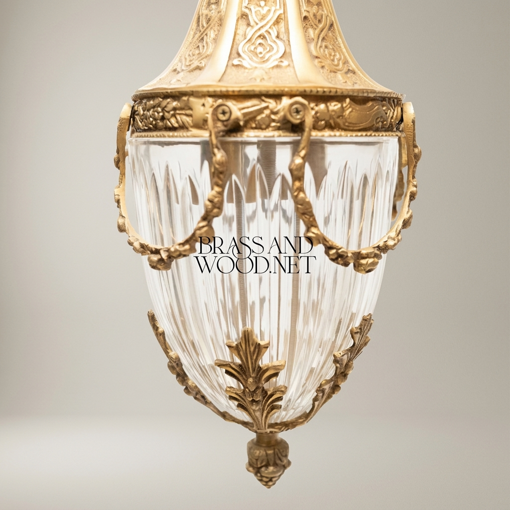 Neoclassical Brass & Crystal Pendant Lantern - Urn-Form with Swag Mounts — Antique Gold