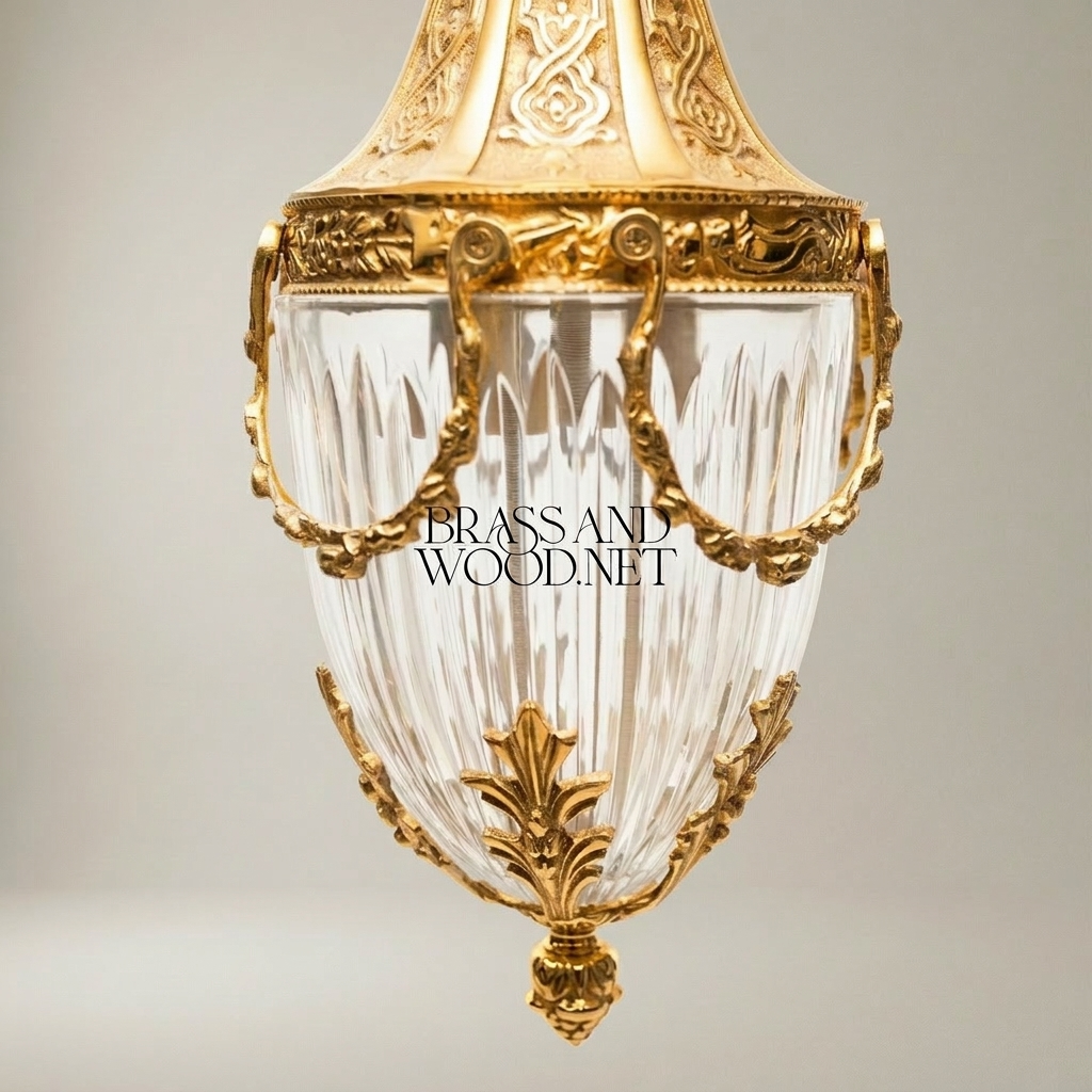 Neoclassical Brass & Crystal Pendant Lantern - Urn-Form with Swag Mounts