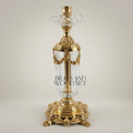 Neoclassical Brass & Crystal Pillar Candlestick with Swag Garland Mounts — Gold