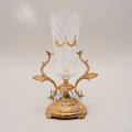 Neoclassical Brass & Crystal Trumpet Vase with Foliate Branch Stand — Gold