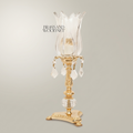 Neoclassical Brass & Crystal Tulip Candle Holder with Crystal Ball Stem and Pendant Drops — Gold