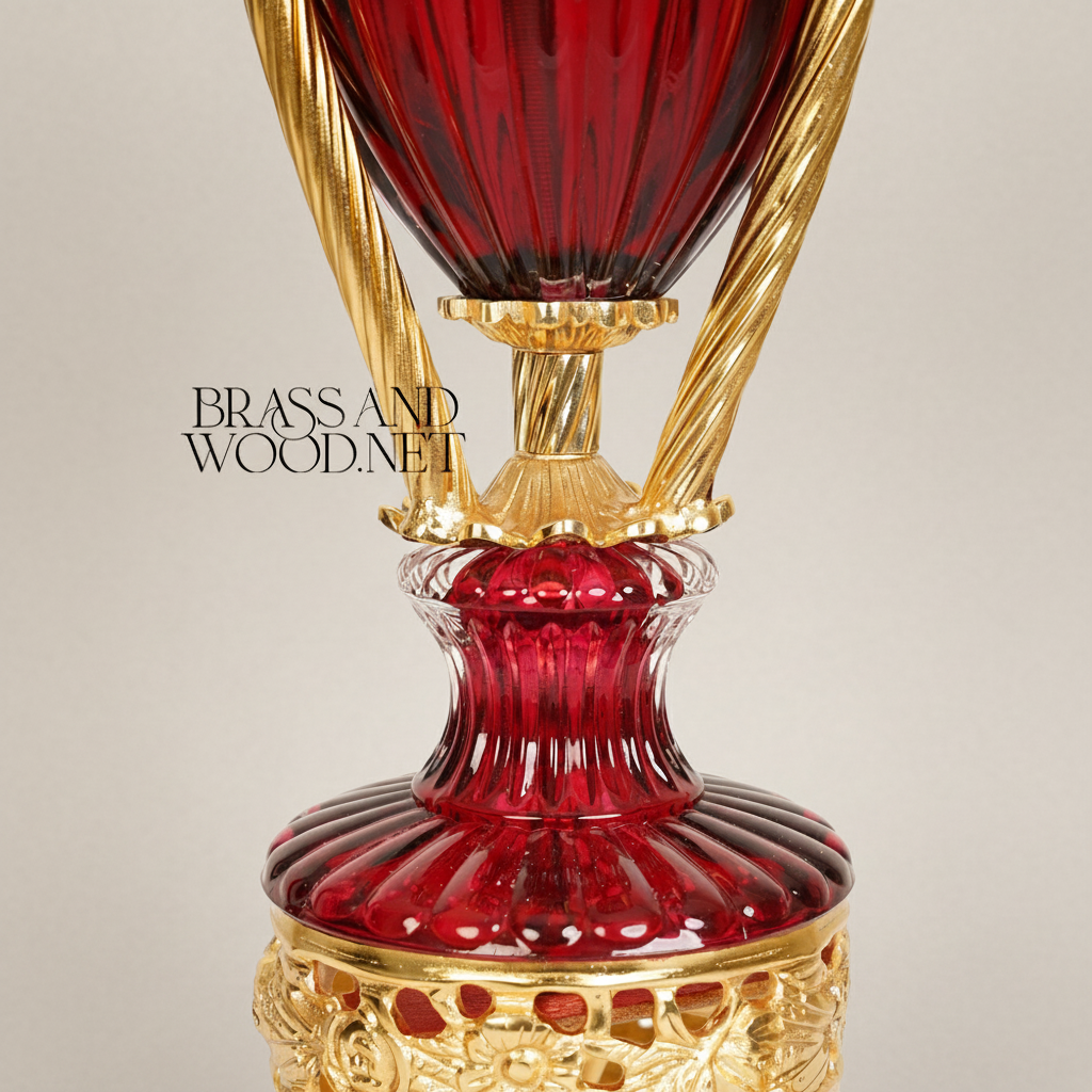 Neoclassical Brass & Crystal Urn Incense Burner with Pinecone Finial & Scrolled Tripod