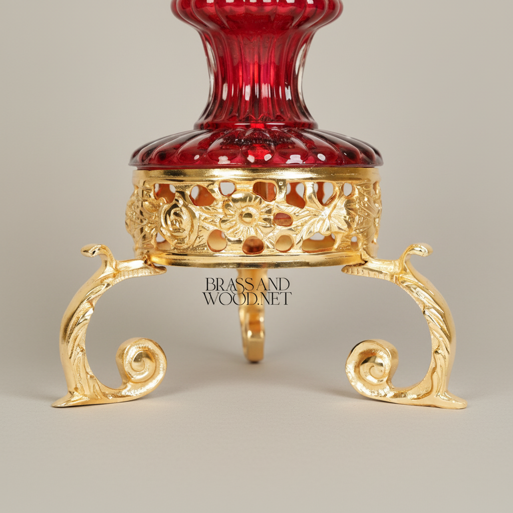 Neoclassical Brass & Crystal Urn Incense Burner with Pinecone Finial & Scrolled Tripod